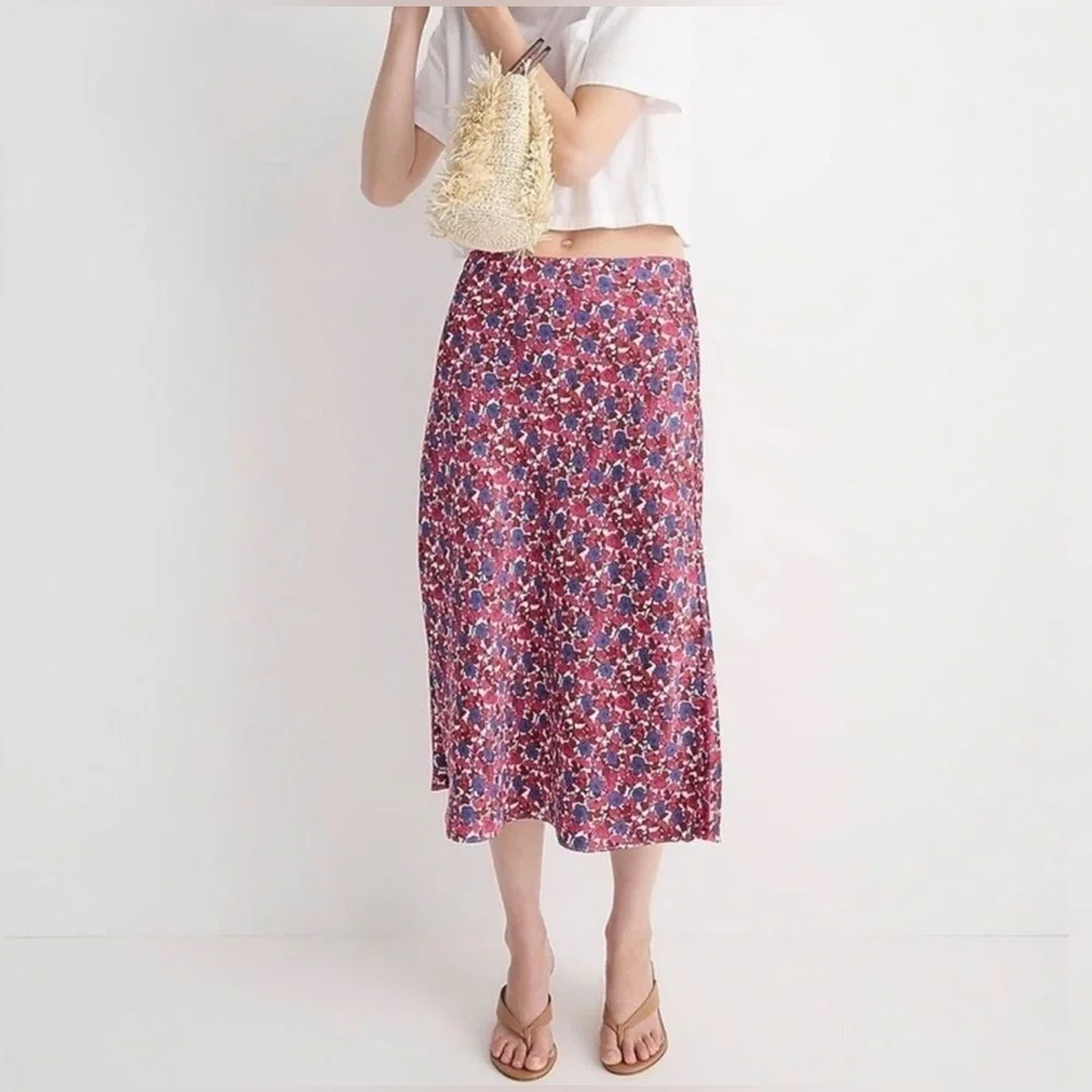 NWT J Crew Gwyneth Slip Midi Skirt in Berry Floral, Size S